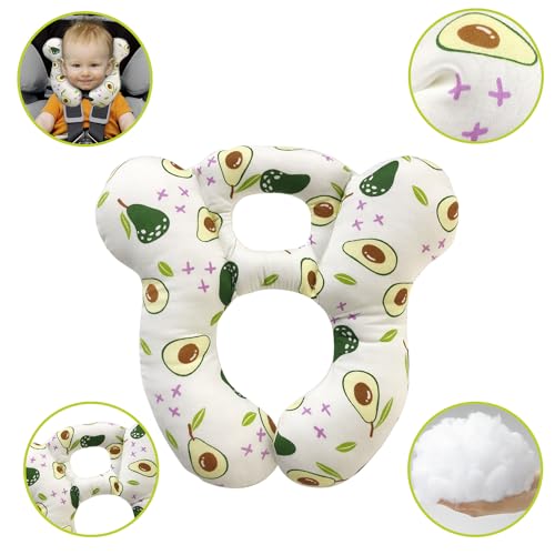 Image of Baby Travel Pillow, Infant Kid's Cushion Soft and Skin Friendly for Car Seat, Pushchair and Stroller (White Avocado)