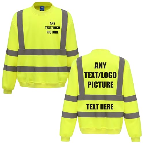 Yoko Premium Yellow Hi-Vis Reflective Safety Sweatshirt - Durable Workwear For All Industires, Security Events, By Brookhivis (UK, Alpha, M, Regular, Regular, Standard, Yellow)