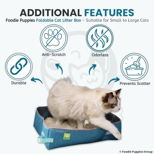 Image of Foodie Puppies Foldable Cat Litter Box - (48 x 38 x 12 cm) for Indoor & Outdoor, Waterproof & Washable, Litter Tray, Portable Reusable Litter Boxes for All Adult Cats & Kittens | Colour May Vary