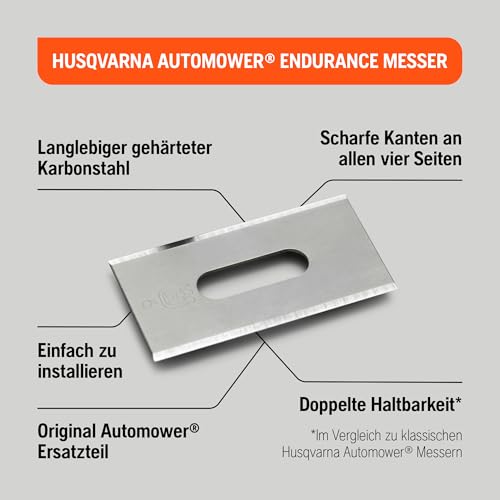 Husqvarna Automower® Endurance Messer – 6er-Pack Kohlenstoffstahl, 4-Kanten-Design für längere Lebensdauer und schärfere Schnitte