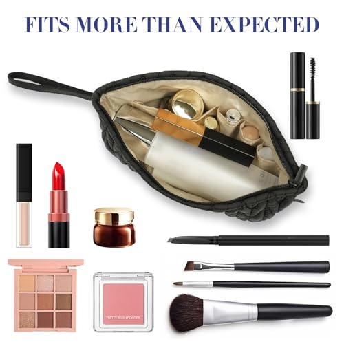 Image of Gloppie Makeup Bag for Purse Small Puffy Cosmetic Bag Wristlet Pouch Black