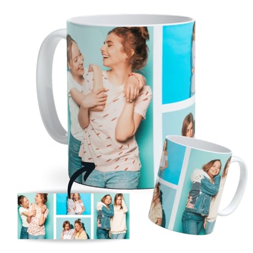 Taza de cerámica Personalizada con Foto. Taza Personalizada para Regalo collage de fotos. Regalo Original Personalizado para Eventos. Taza Original Personalizada con Foto. (Cuatro fotos)
