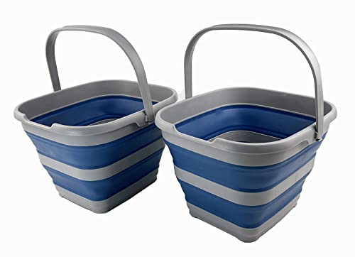 SAMMART 10L (2.6 Gallon) Collapsible Rectangular Handy Basket/Bucket (Grey/Mist Blue (Set of 2))