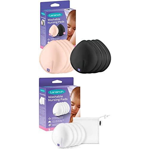 Image of Lansinoh Washable Nursing Pads for Breastfeeding Mothers, 12 Count, White, Pink, and Black Reusable Pads