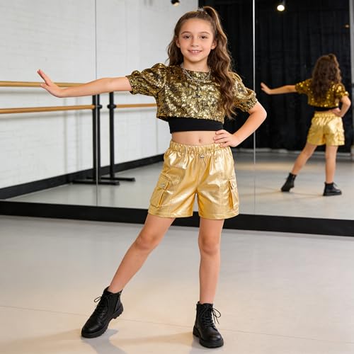Image of Rolanko Girls Cargo Shorts Lightweight Parachute Short Pants with Pockets Summer Cargo Shorts for Kids Casual Hiking Sports