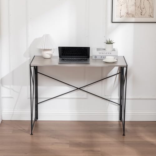 Escritorio Plegable Con MDF Y Metal, Mesa De Trabajo Compacta Y Portátil, Escritorio Para Ordenador Y Estudio, Mesa Multifunción Para Oficina En Casa Y Espacios Pequeños, Natural, 99x50x75 cm