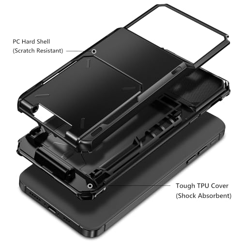 Vofolen for iPhone 15 Pro Max Case with Card Holder, 4-Card Dual Layer Heavy Duty Shockproof Wallet Case, Hidden Flip Card Slot Protective Hard Back Cover for iPhone 15 Pro Max, 6.7\'\' Black