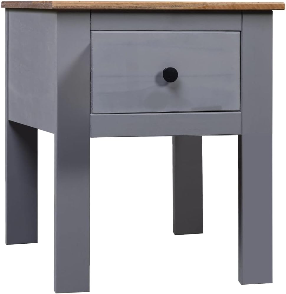 vidaXL Bedside Cabinet Grey Solid Pinewood Medium Stylish Nightstand