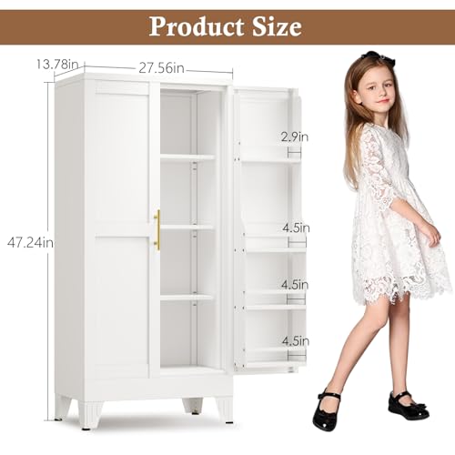 Image of GAIOUS Metal Kitchen Pantry Cabinet, Storage Cabinets with 2 Door and 3 Adjustable Shelves, White Freestanding Food Storage Cabinet, Steel Cupboard for Kitchen Dinning Room