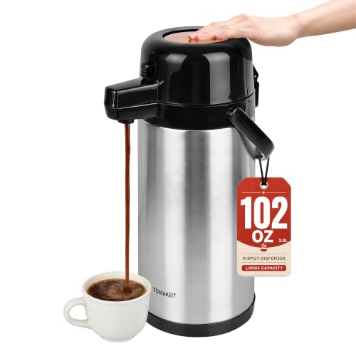 Airpot Coffee Carafe for Keeping Hot,102oz/3L Coffee Dispenser Thermal with Pump,Insulated Stainless Steel Hot Beverage Dispenser for Parties,Thermal Carafe for Hot Drinks Water Tea Chocolate