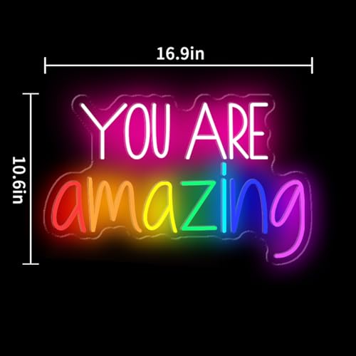 Image of You Are Amazing Neon Sign Dimmable, USB You are Amazing LED Neon Light Sign for Wall Decor, Colorful LED Letter Light Up Sign for Living Room Bedroom Christmas Gift, 16.9 inch X 10.6 inch
