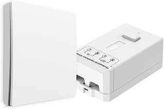 ENER-J Wireless Kinetic Light Switch & 500W RF Receiver Kit – No Battery, No Wiring Self-Powered 1-Gang Wall Switch, IP65 Waterproof for Bathroom & Outdoor, 80m Range, White [ECO Series]