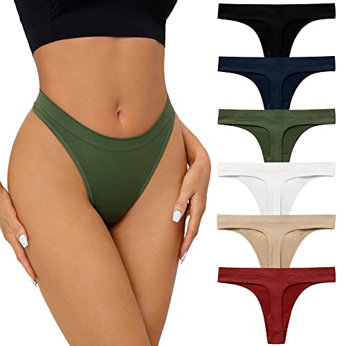 SHARICCA Seamless Thongs for Women Sexy Breathable No Show Thong Underwear Women Multiple Pack Medium (6 Pack) Lovely Vintage