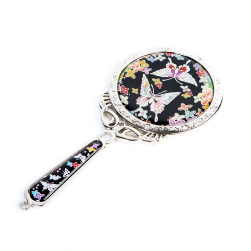 Antique Alive Mother of Pearl Princess Flower Butterfly Design Cosmetic Makeup Hand Mirror