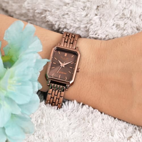 Image of LOUIS DEVIN Silver /Brown /Rose Gold Bracelet Metal Chain Analog Wrist Watch for Women (Blue /Green /Pink /Black /Silver /Brown /Rose Gold Dial) | LD-LS193-CH