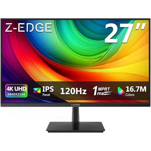 Z-Edge 27-inch 4K Gaming Monitor, 120Hz UHD 3840x2160 IPS Monitor, S274K 1ms MPRT Refresh Rate, 16.7M Colors, HDMI 2.0 x2 and DP 1.4 x 2