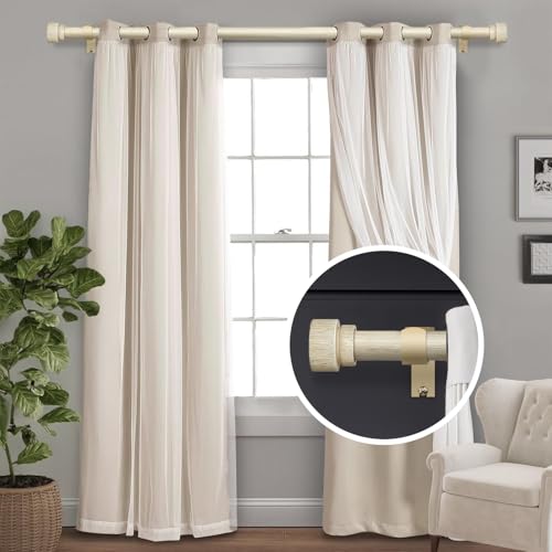 Lootkell White Oak Wood Curtain Rods for Windows 66 to 120 1" Diameter Boho Decorative Heavy Duty Window Rod Adjustable with Handmade Wood Grain Design for Living Room Bedroom Kitchen Farmhouse by Lootkell - Used condition - Image 2