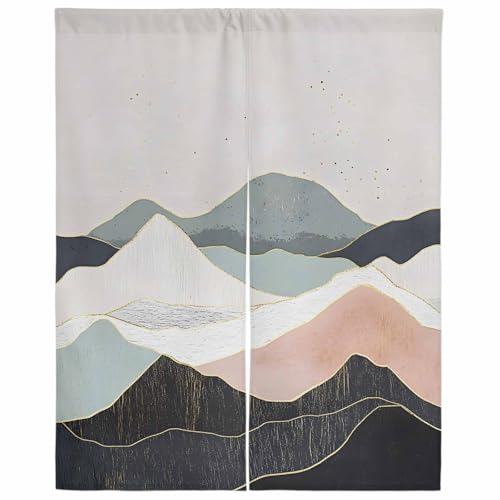 Lalirulero のれん 遮光 幅100x丈200cm おしゃれ 暖簾カーテン 間仕切り 仕切り 防寒 防音 目隠し 厚手 和風 出入り口 グッズ 寝室 玄関 キッチ リビング 春夏秋冬 ピーク 金の 花柄 山 の 多い 水平線