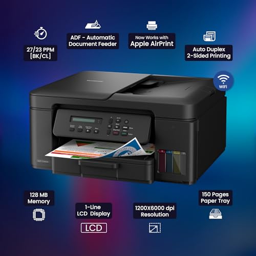 DCP-T730DW | Space-saving, feature-packed all-in-one printer for home and office use, A4 print speed up to 16/15.5 ipm (Mono/Colour), WiFi, WiFi-Direct, USB 2.0, Auto 2-sided (Duplex) printing.