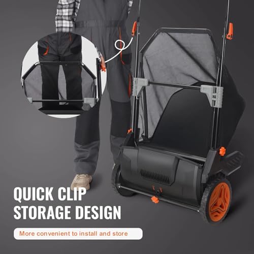 HMKJHL Push Lawn Sweeper,21inch Leaf & Grass Collector,Strong Rubber Wheels & Heavy Duty Thickened Steel Durable to Use with Large Capacity 3.5 cu. ft.Mesh Collection Hopper Bag,2 Spinning Brushes,B&O