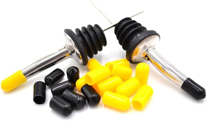 100 Pack Commercial Grade Liquor Bottle Pour Spout Rubber Cover (Yellow), Olive Oil Pourer Dust Cap, Stainless Steel Spot Pourer Cap