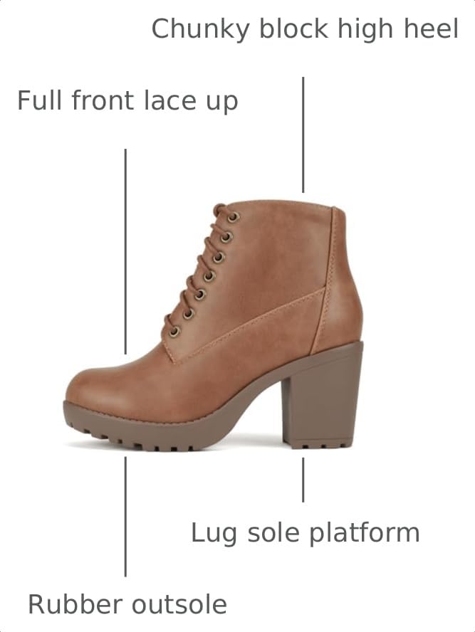 Image of Soda Second Lug Sole Chunky Heel Combat Ankle Bootie Lace up w /Side Zipper