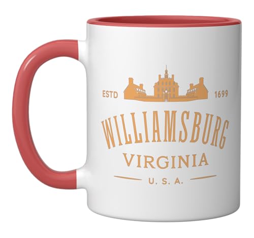 Taza cerámica roja y blanca diseño Williamsburg Virginia miniatura 1