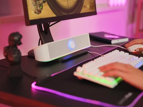 GXTrust 1619W Rhox Soundbar PC Illuminata RGB, 12W Casse PC Stereo Speaker con Illuminazione Regolabile, Alimentazione USB, Jack 3.5 mm, Altoparlanti per Computer Laptop TV, Bianco - Casse per PC - Immagine 7