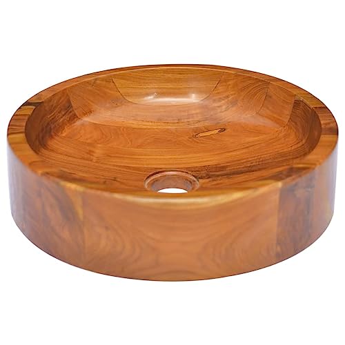 Qnhdfrt Lavabo de madera de teca maciza de 40 x 10 cm, lavabo de mano con orificio de drenaje, para baño, invitados, inodoro, camping y cocina