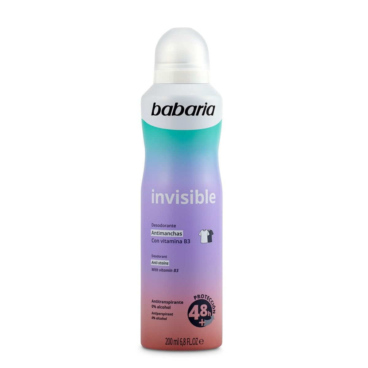 Babaria - Desodorante Invisible Antimanchas - 0% Alcohol - Antitranspirante - 200Ml