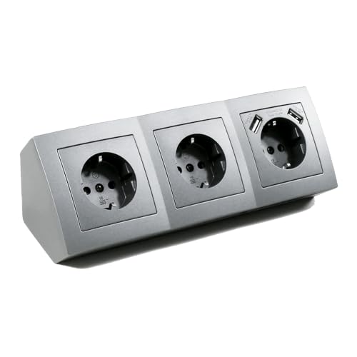 MC Power Flair - Regleta de 3 enchufes con 2 Puertos USB, 230 V ~/16 A, construcción, Gris Oscuro, Antracita, Mate