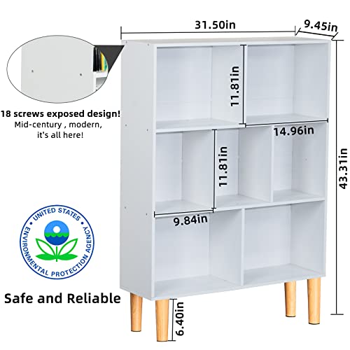 Yaharbo White Bookshelf,3 Tier Modern Bookcase With Legs,Bookshelves Wood Storage Shelf For Kids,Rustic Open Book Shelves Cube Organizer,Freestanding Thin Bookcases For Small Space,Bedroom,Living Room #TOP2