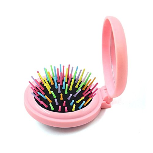 LOUISE MAELYS Pocket Round Folding Hair Brush Mini Massage Mirror Brush Rainbow Hair Comb for Travel