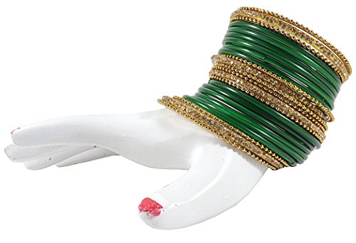 Image of NMII Glass With Zircon Gemstone Studded Worked and Ball Chain Or Plane Gloosy Finished Bangles Set For Women and Girls