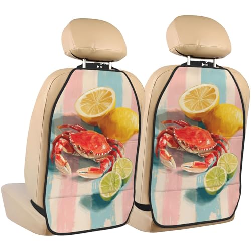 Cute Red Crab Limes Slices Car Seat Back Kick Protectors,2 Pack Kick Mats with Storage Pockets for Vehicles to Protect from Dirt Mud Scratches