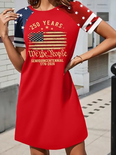 Image of YI XIANG RAN 4th of July Dress Women: American Flag Dresses USA Stars Stripes Shirt Patriotic Tshirt Summer Sundress