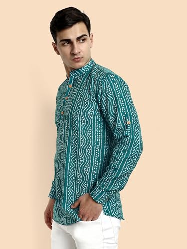 Image of Vardha Men's Cotton Printed Short Kurta with Comfortable Fit and Simple Style and Regular Look | Kurta for Men