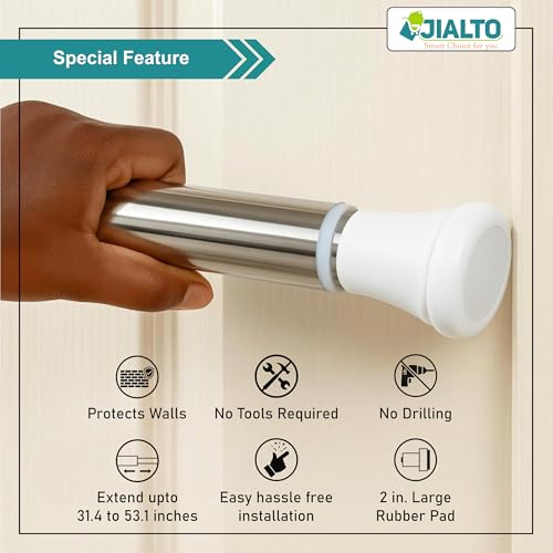 Image of JIALTO 80 Cm To 135 Cm Multifunctional Adjustable Rod | Extendable Shower Curtain Tension Rod Non-Drilling for Wall Anti-Skid Spring Pull | Door Curtain & Bathroom Pipe Rods (WHITE PACK Of - 1)