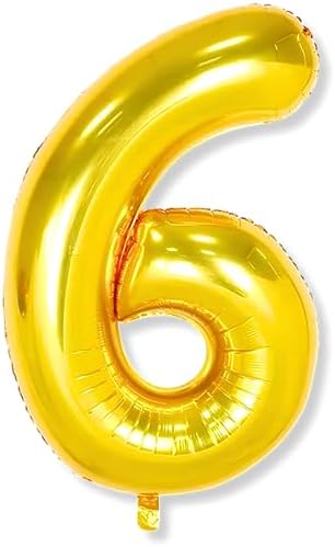 Flyloons 6 number Golden Foil Balloon 16 inch Size Birthday Decoration Items Pack of 1 | 6th Year Balloons | Six