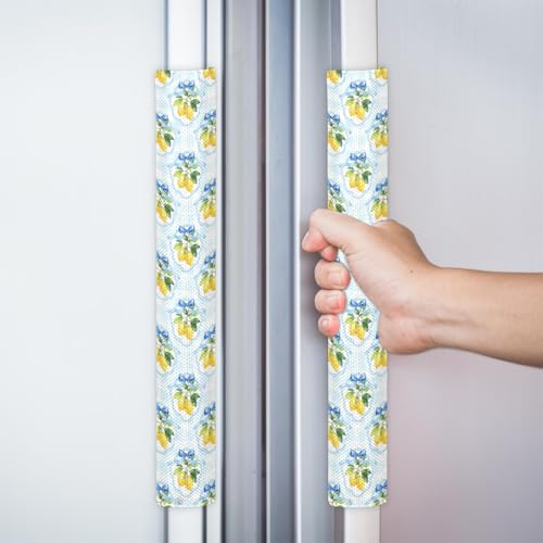 Image of Pardick Refrigerator Door Handle Covers Set of 2, Bows-Lemon Fridge Handle Cover Washable Fridge Dishwasher Oven Door Decor Protector Handle Cover, Keep Your Kitchen Appliance Clean