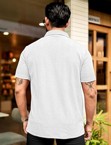 Image of MiraMichi Men's Polycotton Short Sleeve Casual Polo Collar T-Shirt - Lightweight Breathable Classic Polo for Everyday Comfort & Style