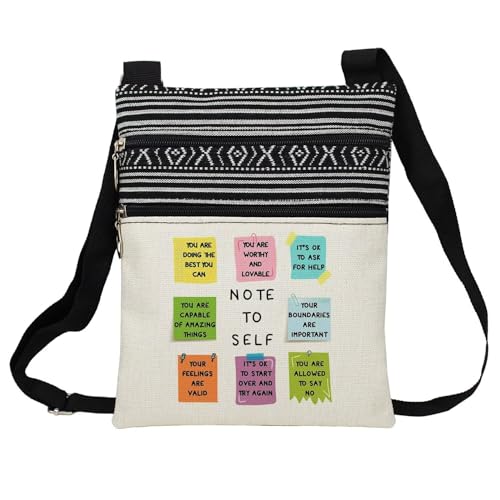 Note To Self Messenger Bag Small Ethnic Pattern Printed Adjustable Strap Crossbody Zipper Bag Inspirational Slogan Phone Bag Wallet Cute Shoulder Handbag for Women Friends