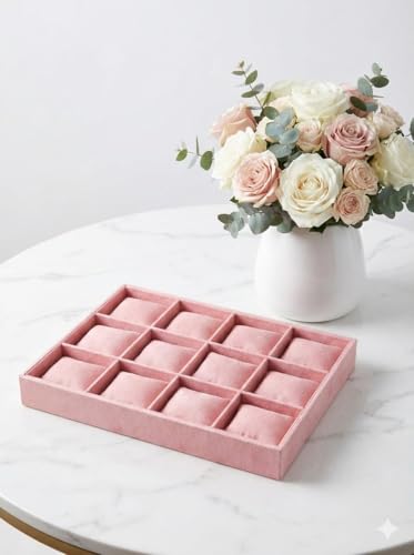 Image of Velvet Jewellery Drawer Organizer Stackable Tray, Pink, 12 Pillow