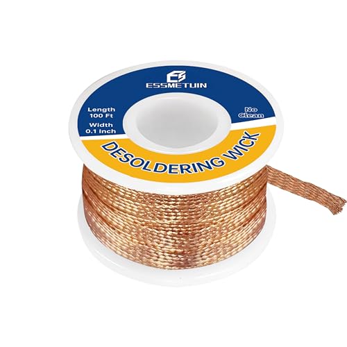 Essmtuin Solder Wick Braid 100Ft with Flux for Electronic Desoldering Wick Braid Remover Solder No-Clean Soldering Wick Used to Disassemble Electrical Components (WID 0.1in (2.5mm)