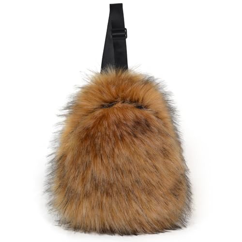 Sling Bag for Women Crossbody Chest Bag Cute Purse Fuzzy Fur Bag for Outdoor Hiking Trips