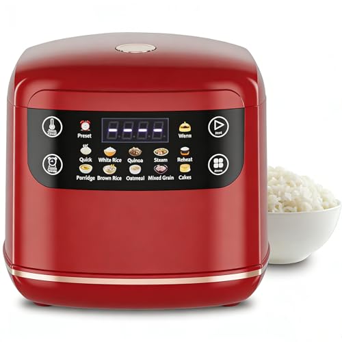 Image of Portable Digital Rice Cooker, 6-Cup (Uncooked) /12-Cup (Cooked) Small Rice Maker with Steaming Basket, Mini Rice Cooker with 2L Removable Nonstick Inner Pot, 10 Menu Options, Auto Keep Warm, 24 Hour Delay Timer (Dark Red)