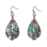 Joseph Brothers Tree of Life Hand Wrapped Sea Abalone Shell Earrings for Women, French Wire Antiqued