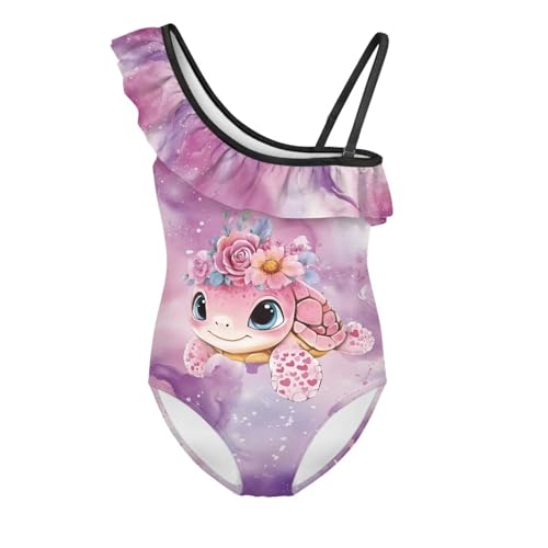 One Piece Swimsuit for Teen Girls Casual Ruffle Bathing Suit Trendy One Shoulder Swimwear with Adjustable Strap