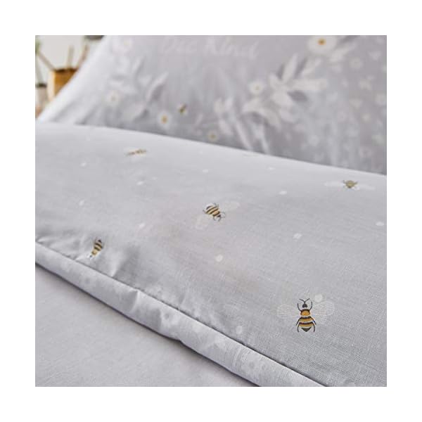 Catherine Lansfield Bee Happy Bettwäsche-Set, 52% Polyester, 48% Baumwolle, grau, Doppelbett – Bild 4