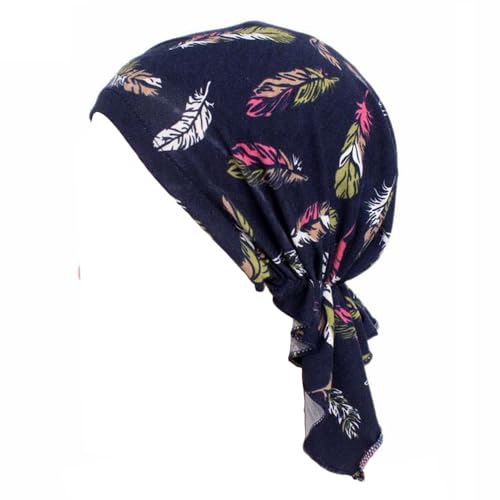 Clysburtuony Women Cotton Bandana Scarf Pre Tied Chemo Hat Beanie Turban Headwear For Cancer Patients Ladies Turbante (Deep blue)
